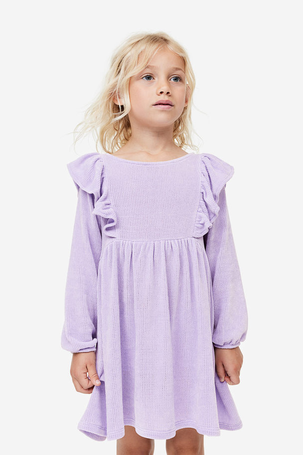 H&M Flounce-trimmed Chenille Dress Lilac