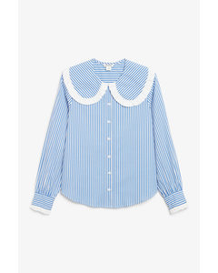 Big Collar Blouse Blue And White
