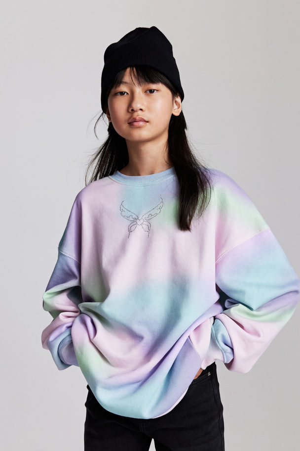 H&M Oversized Sweatshirt Light Purple/butterfly