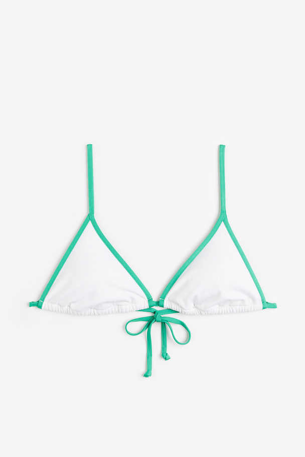 H&M Wattiertes Triangel-Bikinitop Weiß/Knallgrün