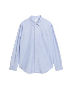 Afslappet Skjorte I Bomuldspoplin Hvid/blå Striber