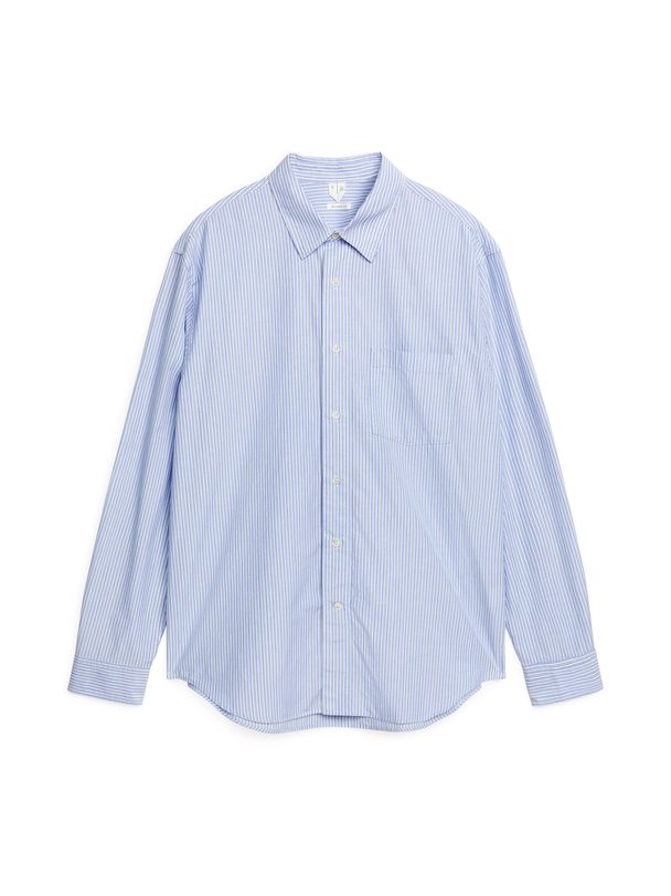 ARKET Legeres Baumwoll-Popeline-Hemd Weiß-blau gestreift