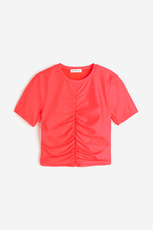 GOOD AMERICAN Ruched Crop Tee Fiery Coral