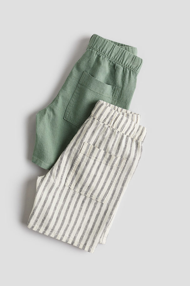 H&M 2-pack Linen-blend Shorts Cream/khaki Green
