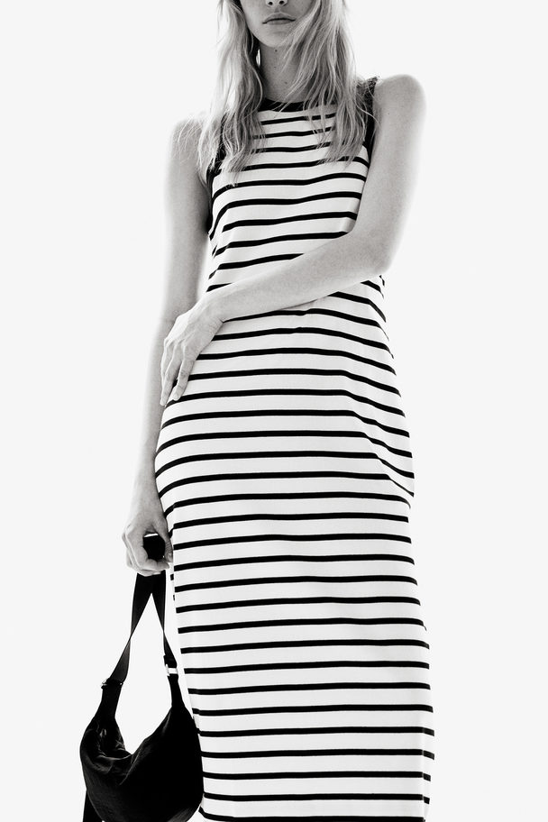 H&M Ribbed Midi Dress White/blue Striped