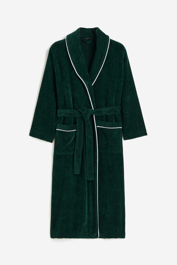 H&M HOME Velour Dressing Gown Dark Green