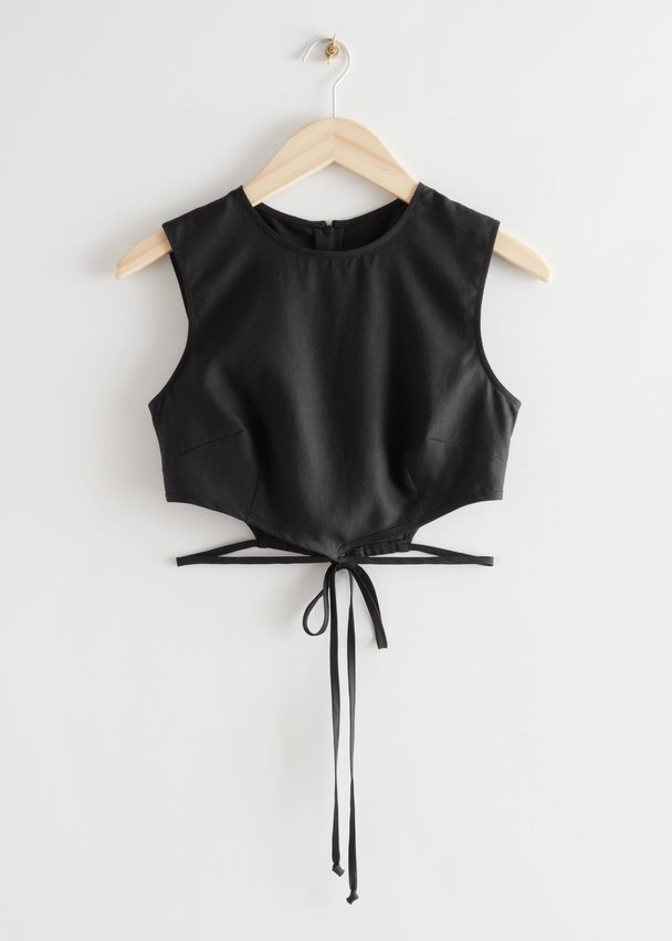 & Other Stories Cropped Asymmetric Tie Top Black