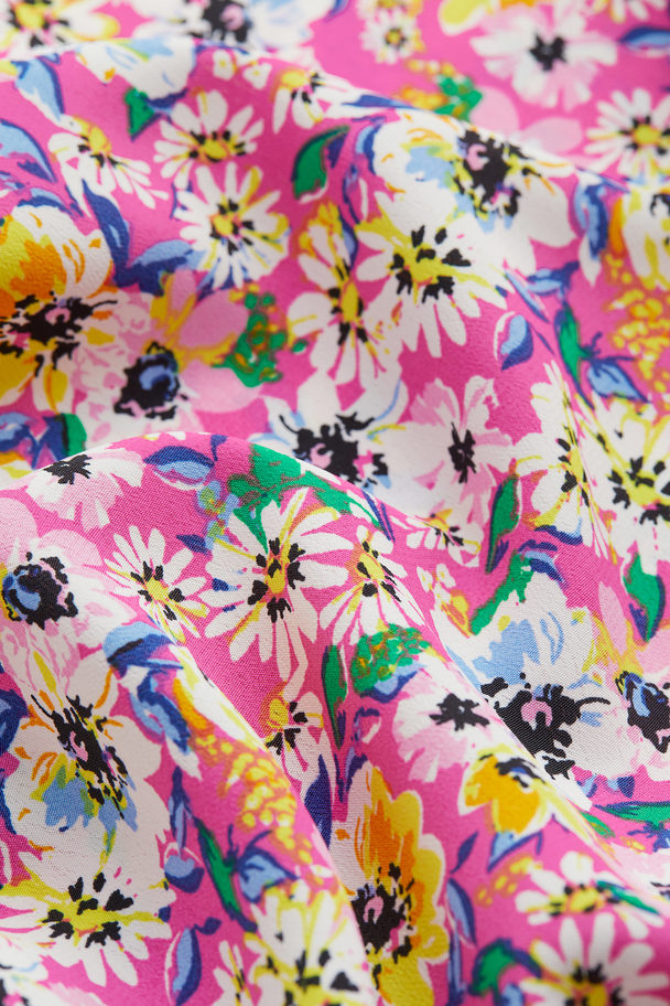 H&M Off-the-shoulder Flounce-sleeve Dress Cerise/floral