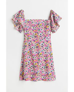Off-the-shoulder Flounce-sleeve Dress Cerise/floral