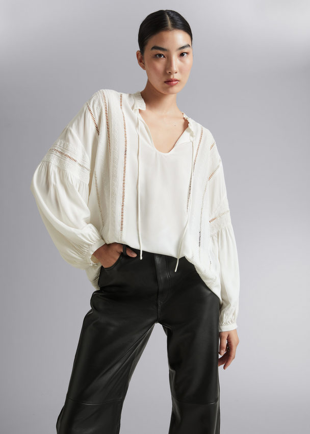 & Other Stories Relaxed Embroidery Blouse Ivory