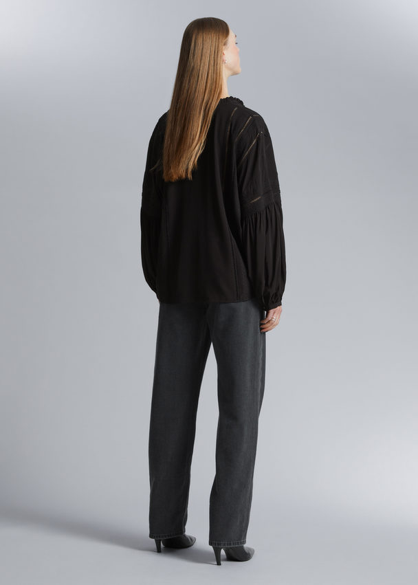 & Other Stories Relaxed Embroidery Blouse Black