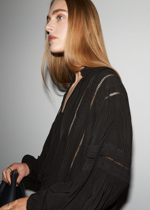 & Other Stories Relaxed Embroidery Blouse Black