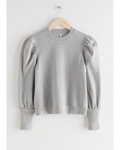 Puff Sleeve Cotton Sweater Grey
