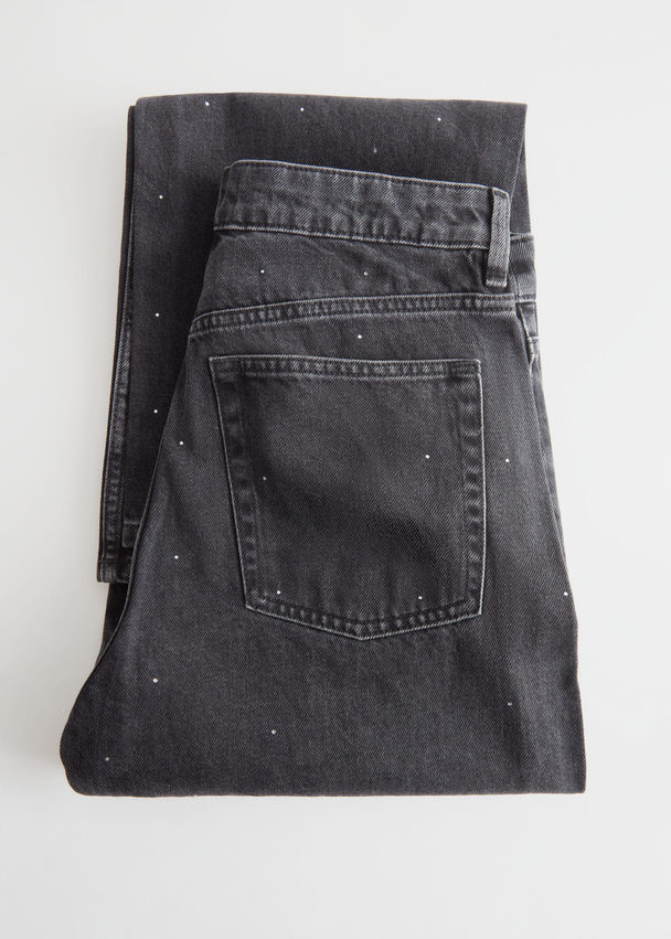 & Other Stories Jeans mit weitem Bein und Kristallsteinverzierung Dunkelgrau/Nieten