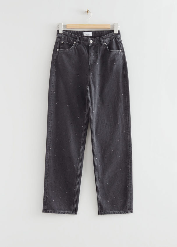 & Other Stories Wide Crystal-embellished Jeans Dark Grey Studded