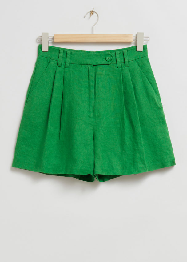 & Other Stories Relaxed Linen Shorts Green