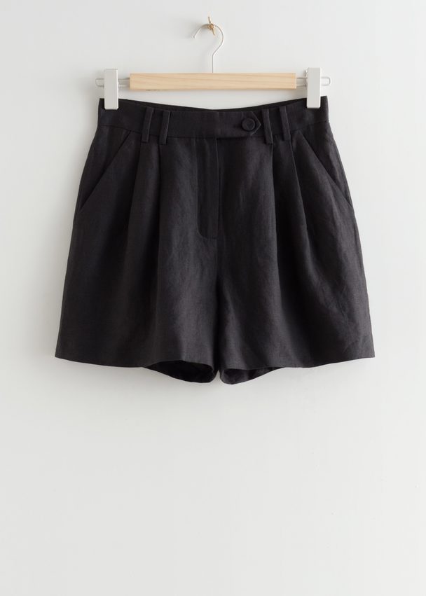 & Other Stories Relaxed Linen Shorts Black