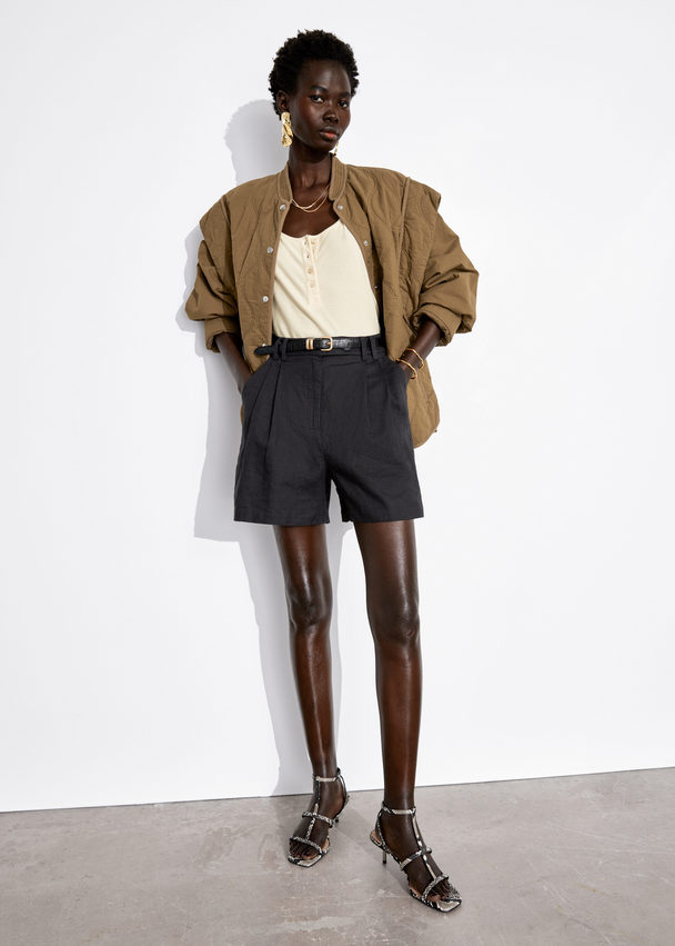 & Other Stories Relaxed Linen Shorts Black