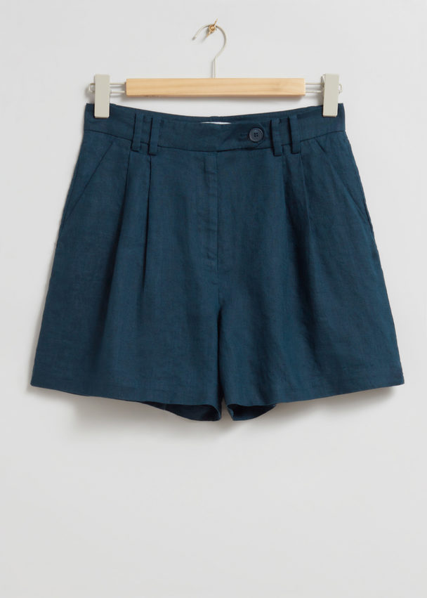 & Other Stories Relaxed Linen Shorts Dark Blue