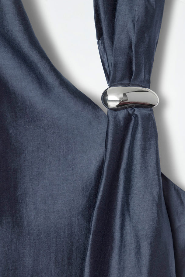 COS Asymmetric Brooch-detail Maxi Dress Dark Blue