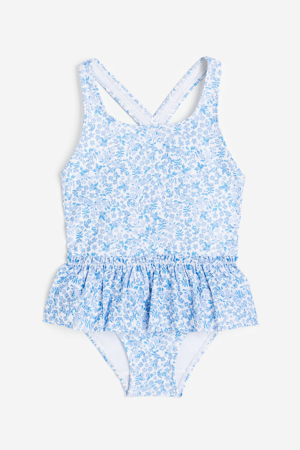 H&M Flounce-trimmed Swimsuit White/floral