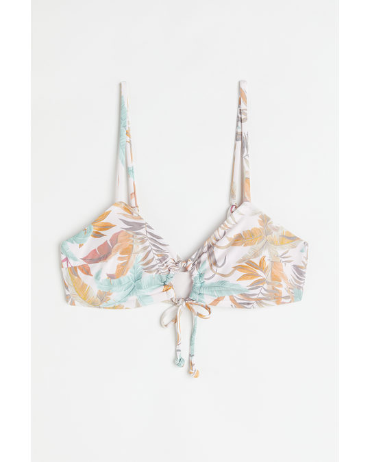 H&M Padded Bikini Top White/leaf-patterned