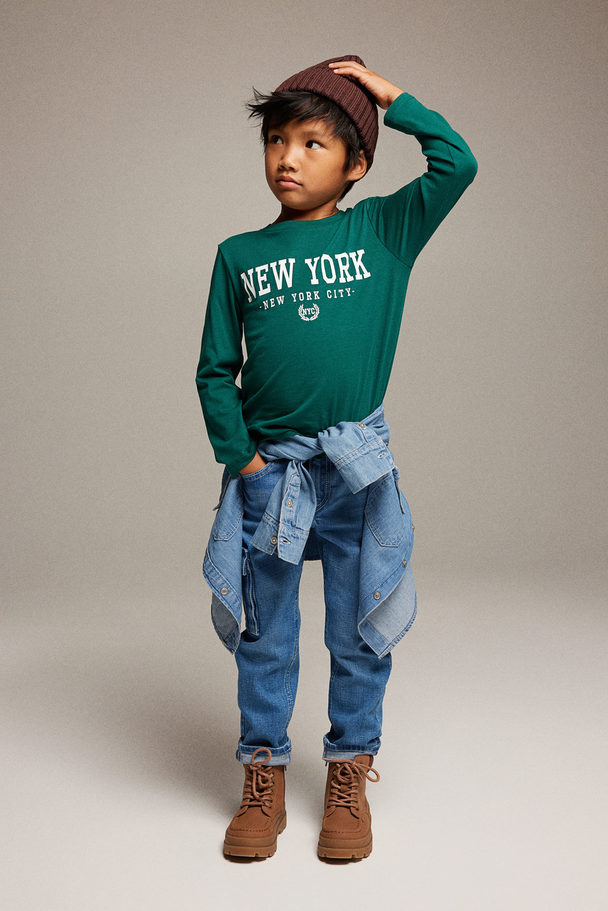 H&M Long-sleeved T-shirt Dark Green/new York