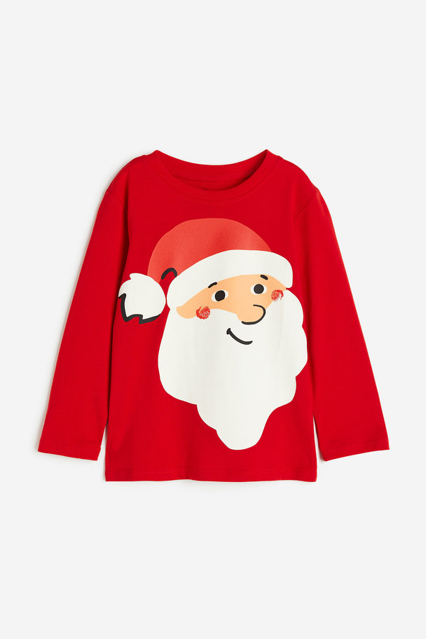 H&M Langarm-T-Shirt Rot/Weihnachtsmann