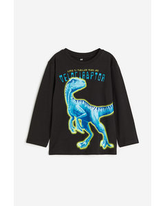 Long-sleeved T-shirt Black/dinosaur