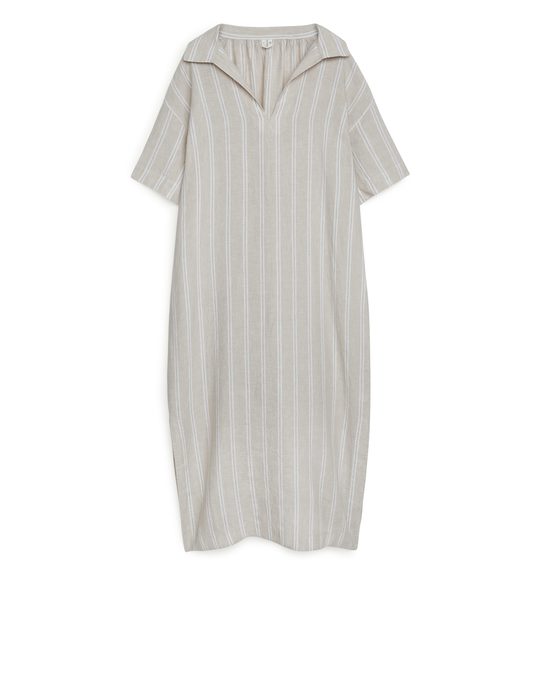 Arket Relaxed Linen Dress Mole/striped
