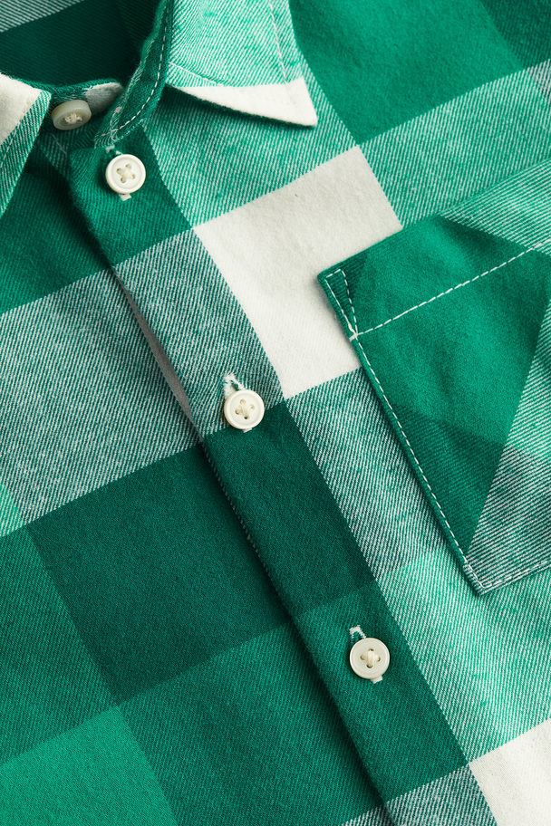 H&M Cotton Flannel Shirt Green/checked