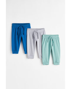 3-pack Cotton Joggers Turquoise/blue/grey
