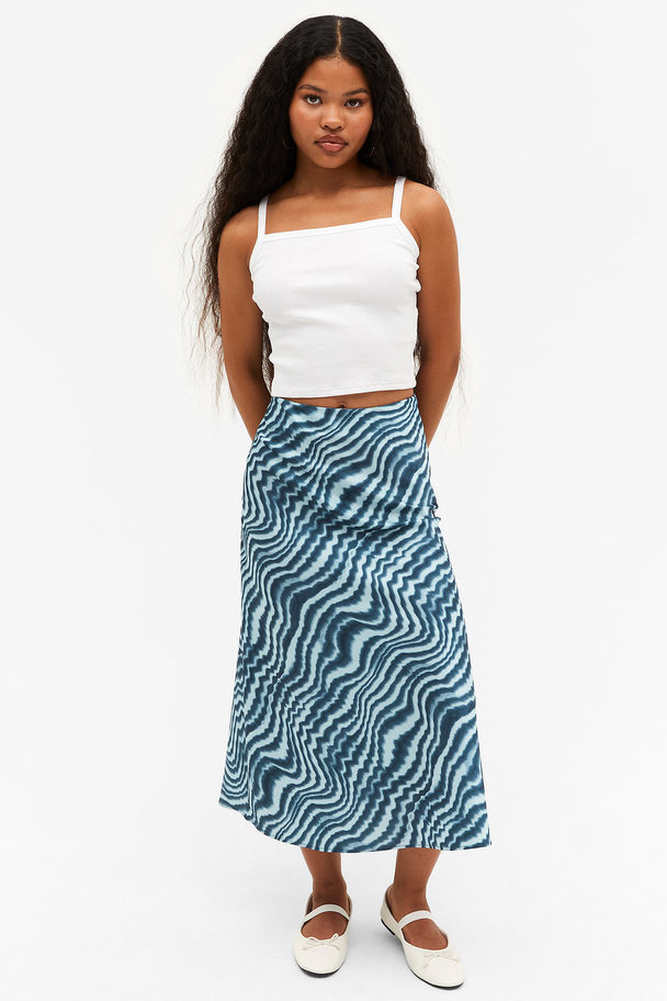 Monki Satin Midi Skirt Digital Stripes