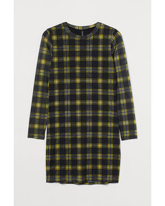 H&m+ Long-sleeved Dress Black/yellow Checked