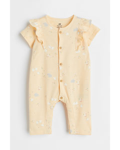 Short-sleeved Cotton Romper Suit Light Yellow/rabbits