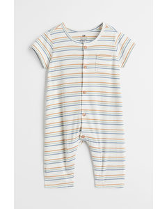 Short-sleeved Cotton Romper Suit White/striped