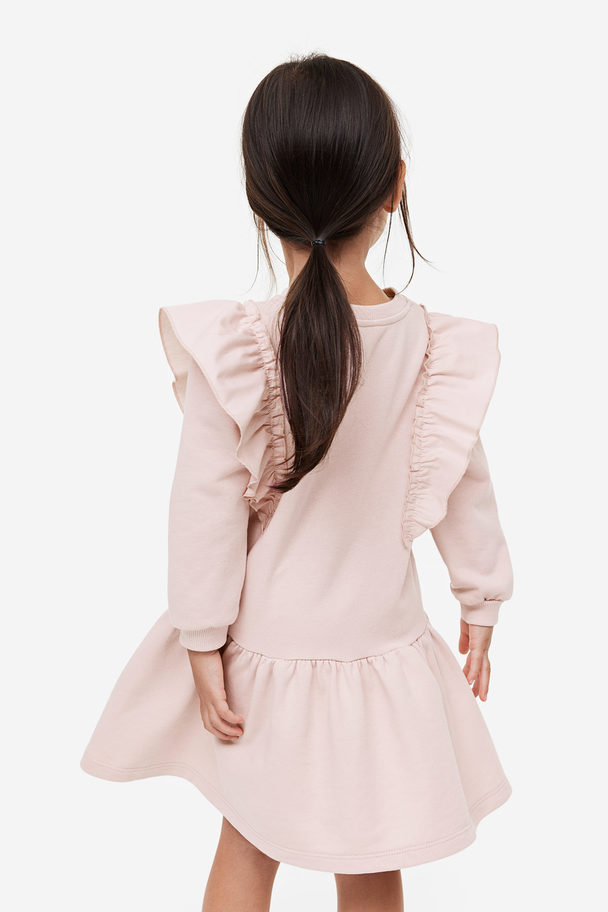 H&M Flounce-trimmed Sweatshirt Dress Light Pink