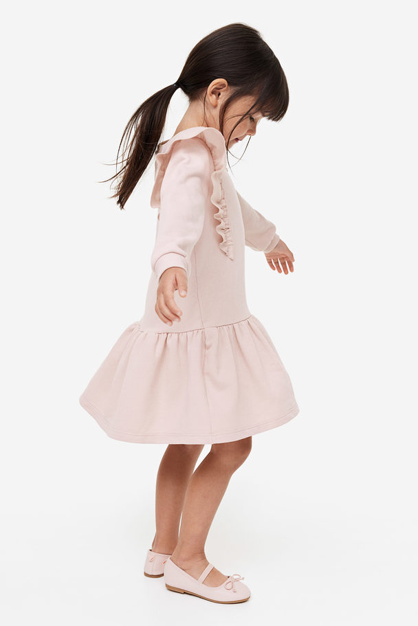 H&M Sweatshirtkjole Med Volangkanter Lys Rosa