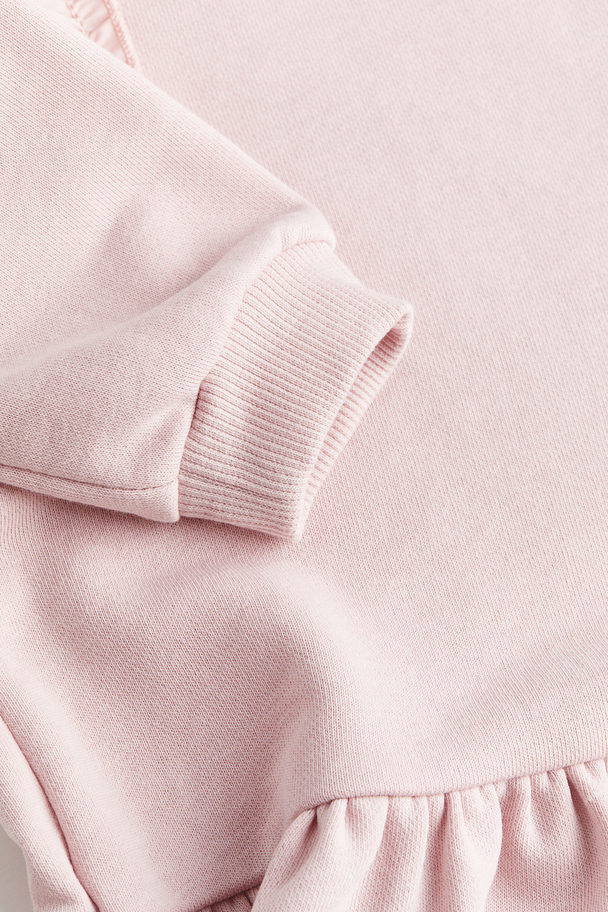 H&M Flounce-trimmed Sweatshirt Dress Light Pink