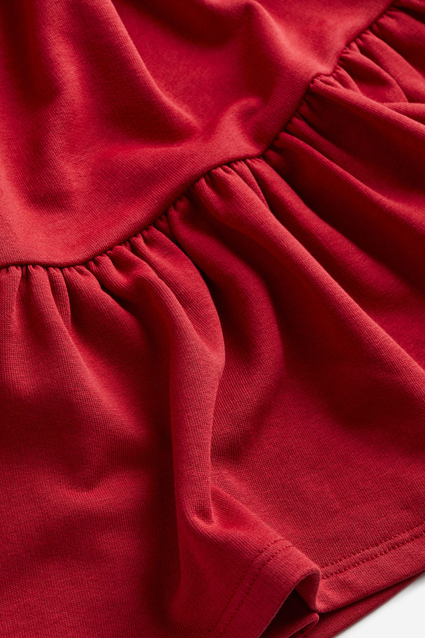 H&M Flounce-trimmed Sweatshirt Dress Red