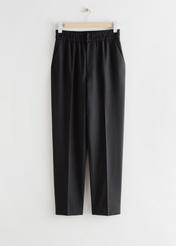 & Other Stories Tapered Elasticated Waistline Trousers Black
