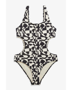 Cut-out Swimsuit With Graphic Circle Print Black & White Circle Print