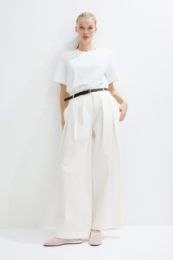 H&M Wide Belted Trousers White