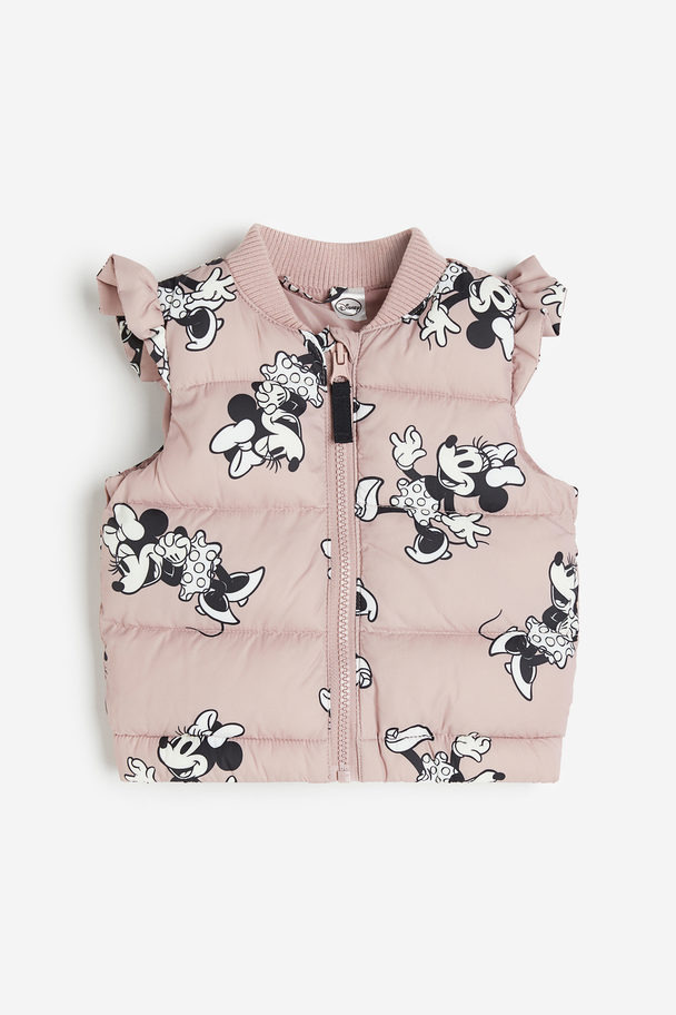 H&M Frill-trimmed Puffer Gilet Light Pink/minnie Mouse