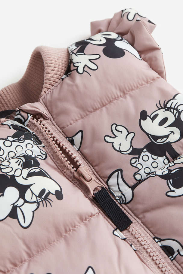 H&M Frill-trimmed Puffer Gilet Light Pink/minnie Mouse