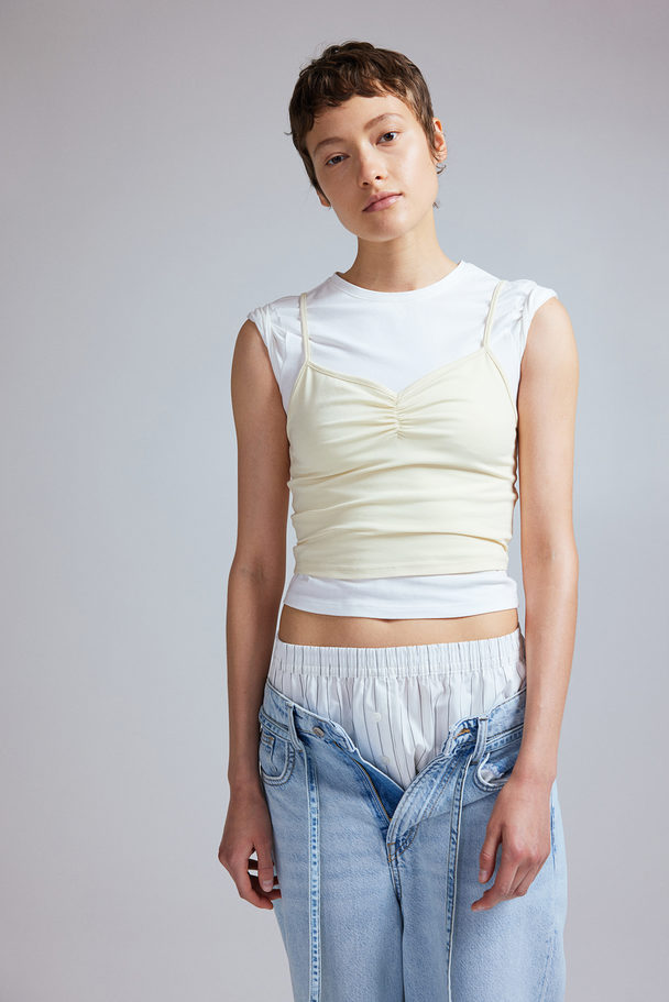 H&M Cropped Straptop Lichtgeel