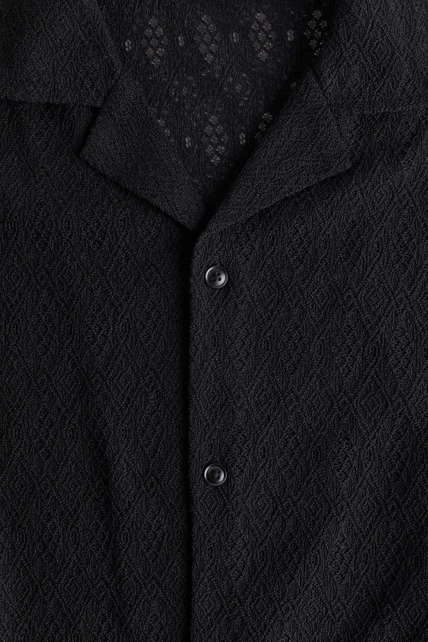 H&M Casual Overhemd Van Kant - Regular Fit Zwart