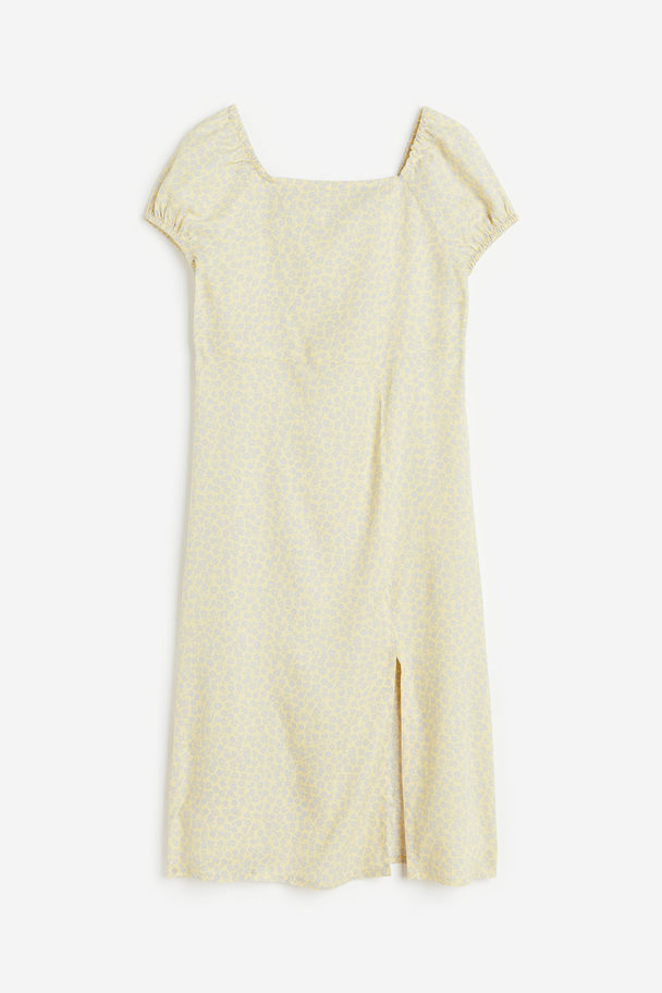 H&M Puff-sleeved Dress Light Yellow/floral