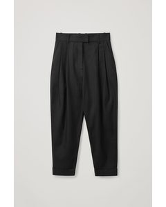 High Waisted Pleated Trousers Black