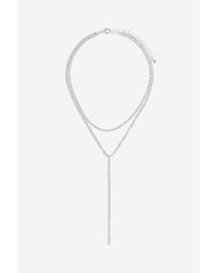 Zweireihige Halskette mit Strass Silberfarben